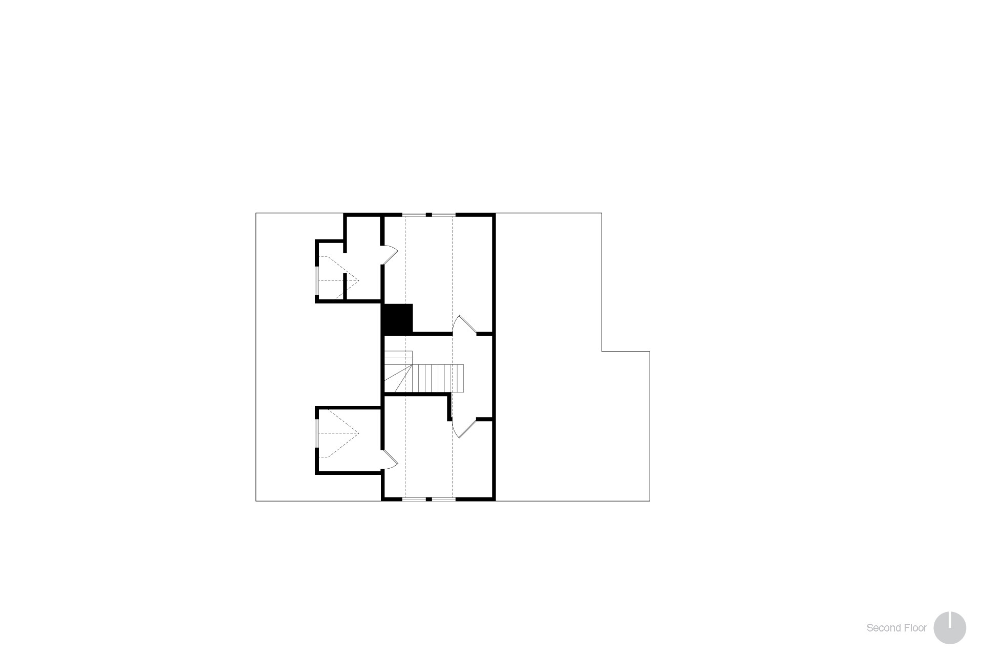 This is a plan drawing of the second floor of the Alameda Craftsman before being renovated.