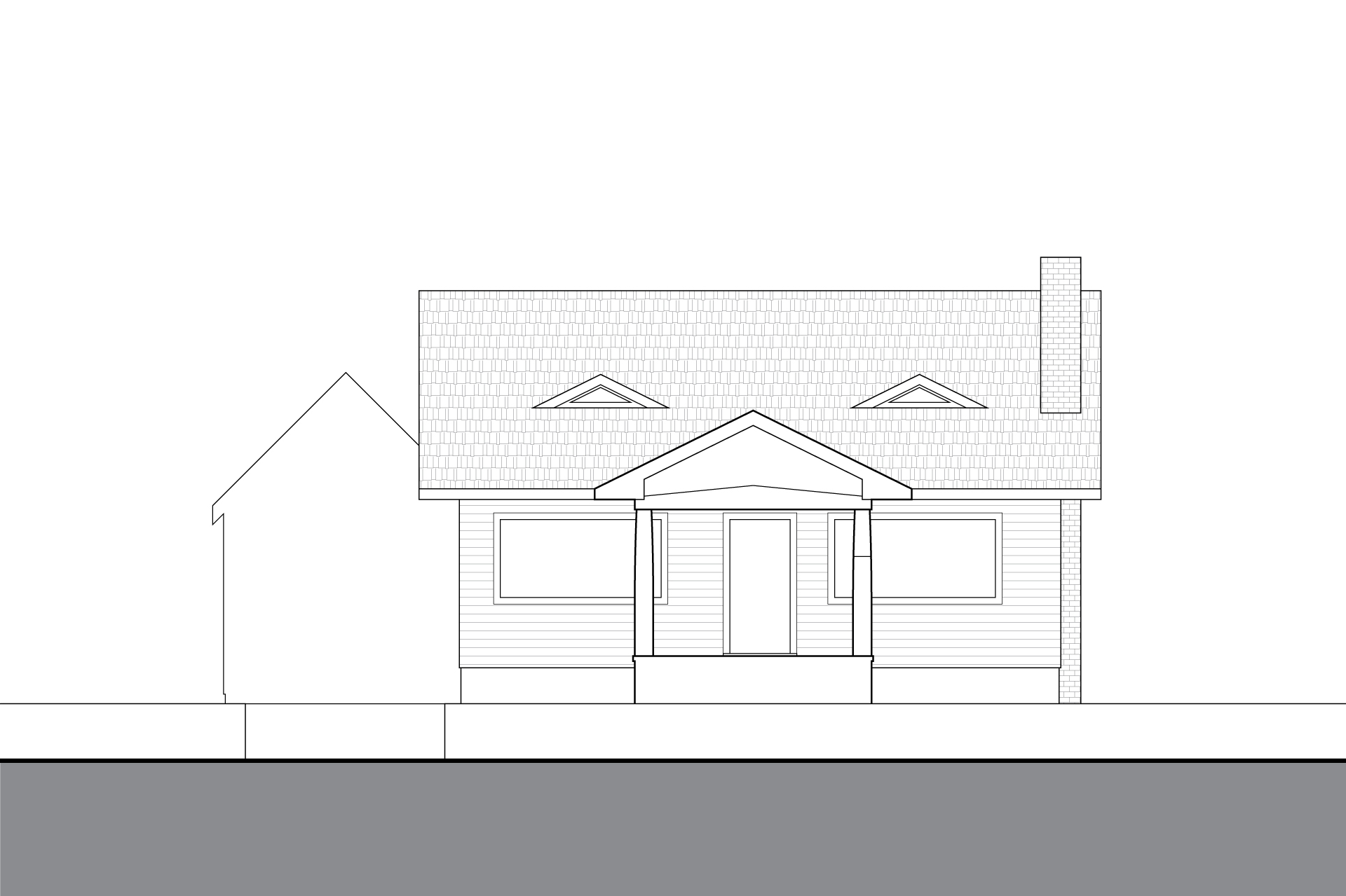 This is a drawing of the front elevation of the Alameda Craftsman before being renovated.