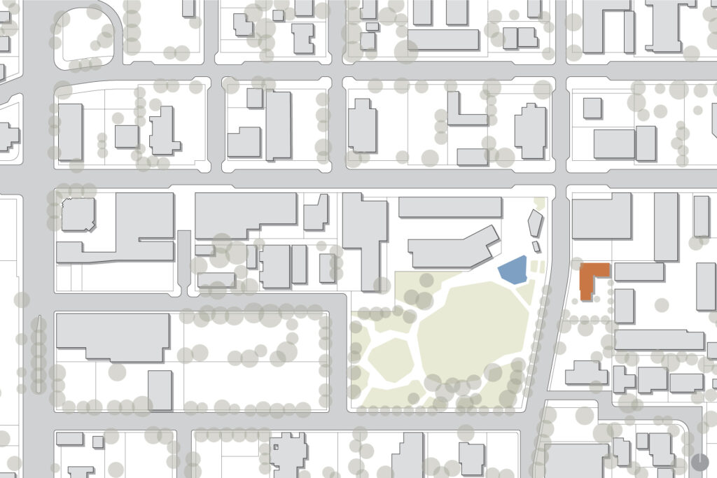 The medical clinic is highlighted in orange in this vicinity plan of the Gateway neighborhood.