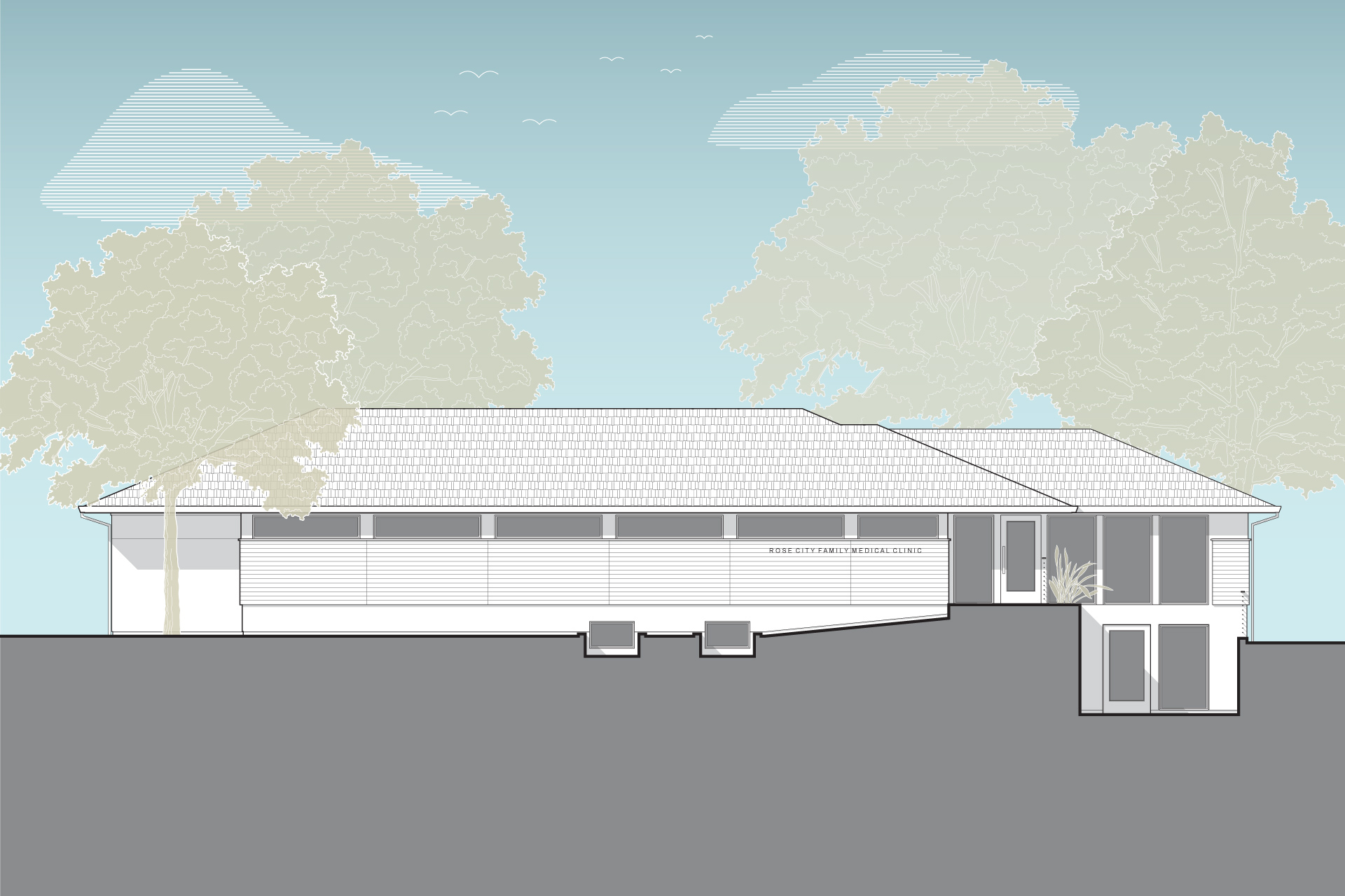 This is a drawing of the front of the Gateway Medical Clinic after being renovated.