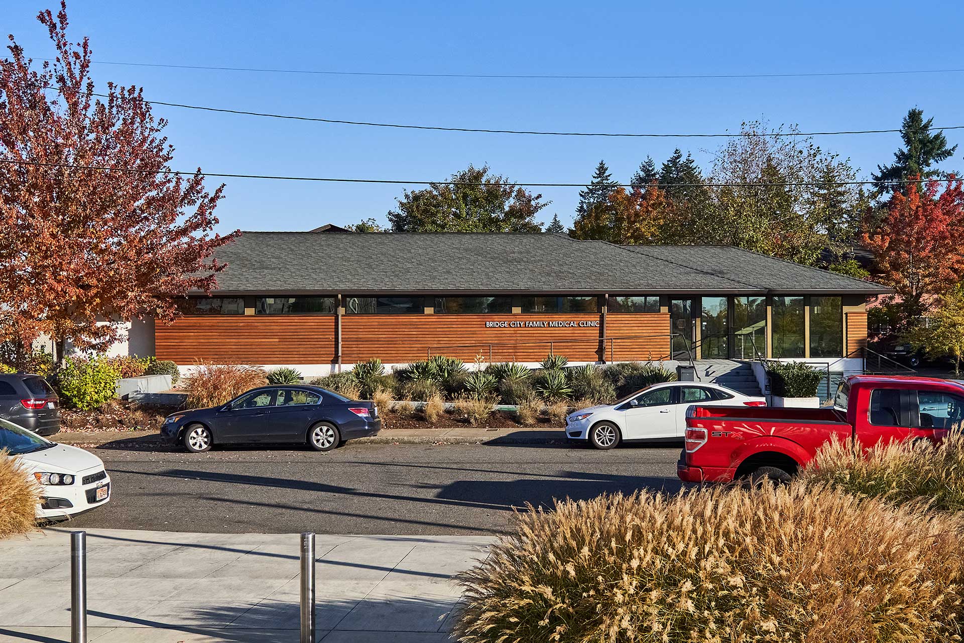 Front elevation of the medical clinic design.