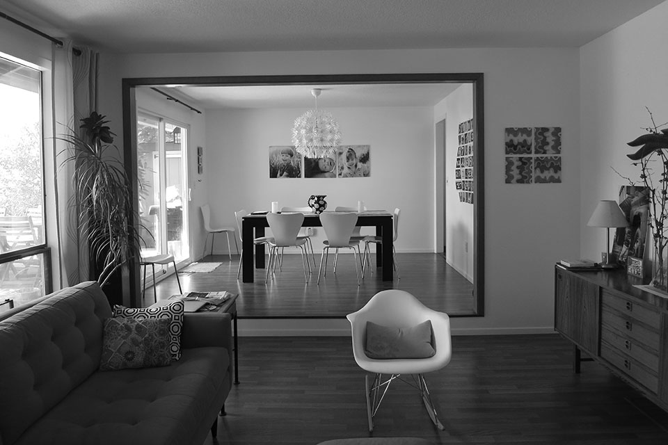 This is a photo of the living and dining room before being renovated.