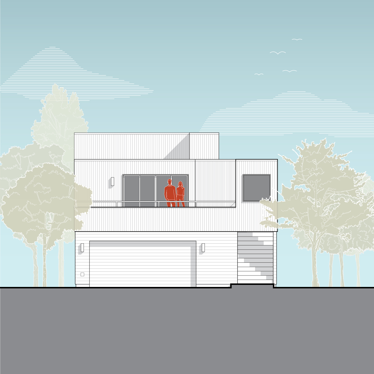This is a drawing of the front elevation of the Hayden Island Facelift after renovations.