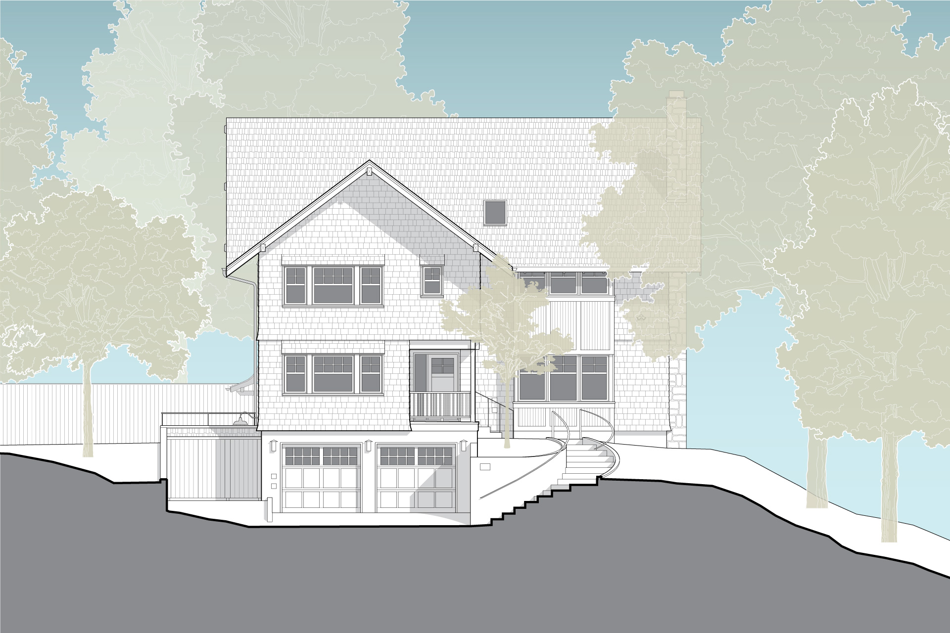 This is a drawing of the front of the Hillside House after renovations.