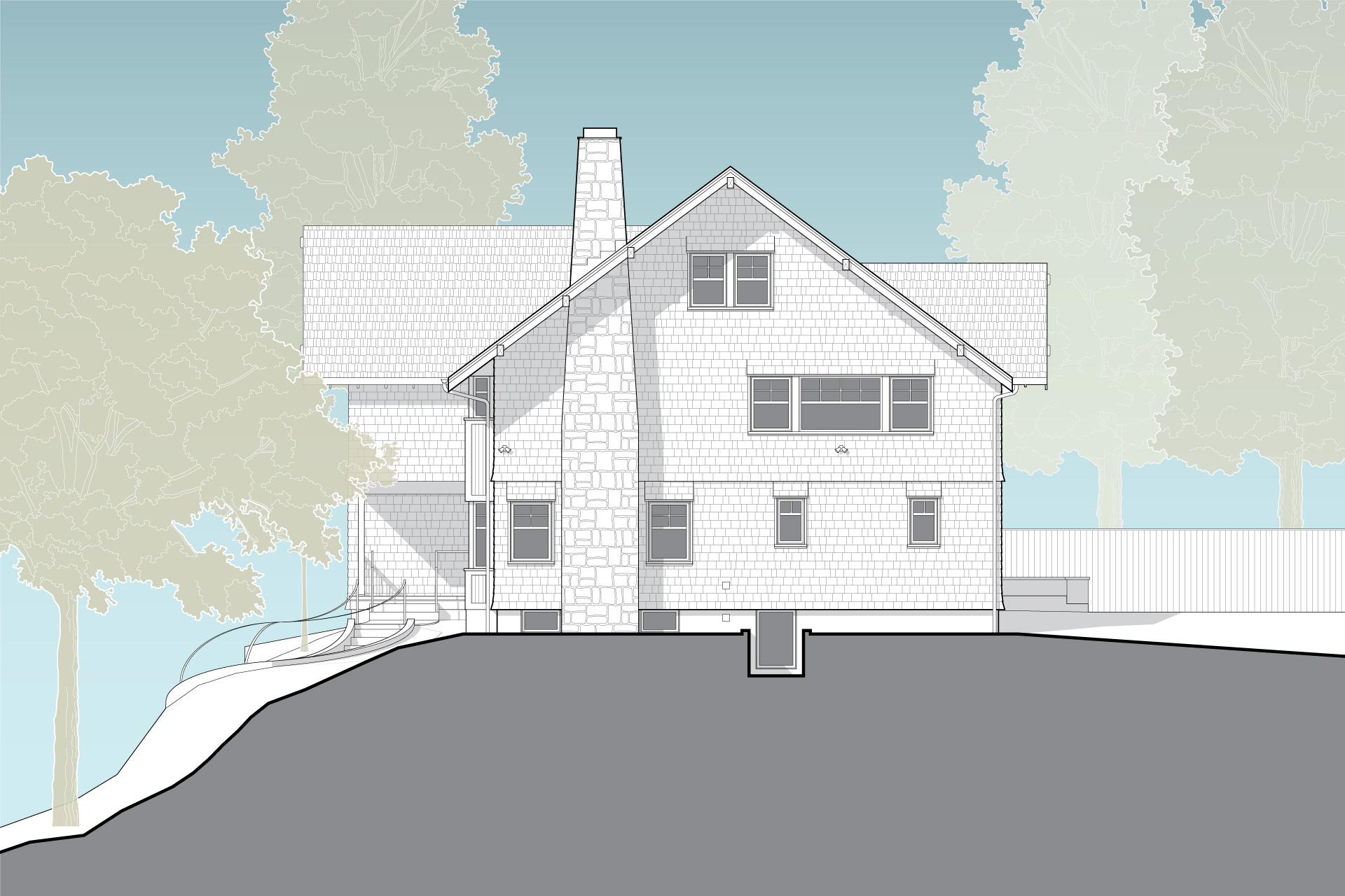 This is a drawing of the side of the Hillside House after renovations.