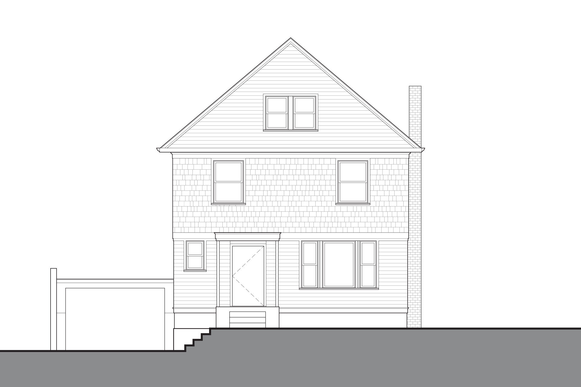 This is a front elevation drawing of the Laurelhurst Craftsman before renovations.