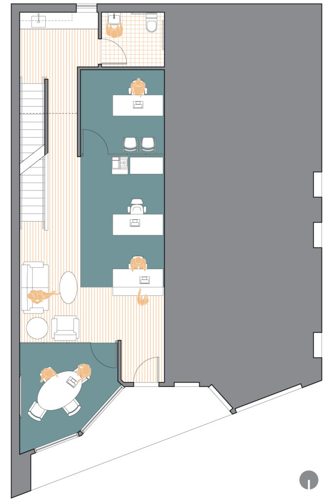 Plan drawing showing the modern office design.