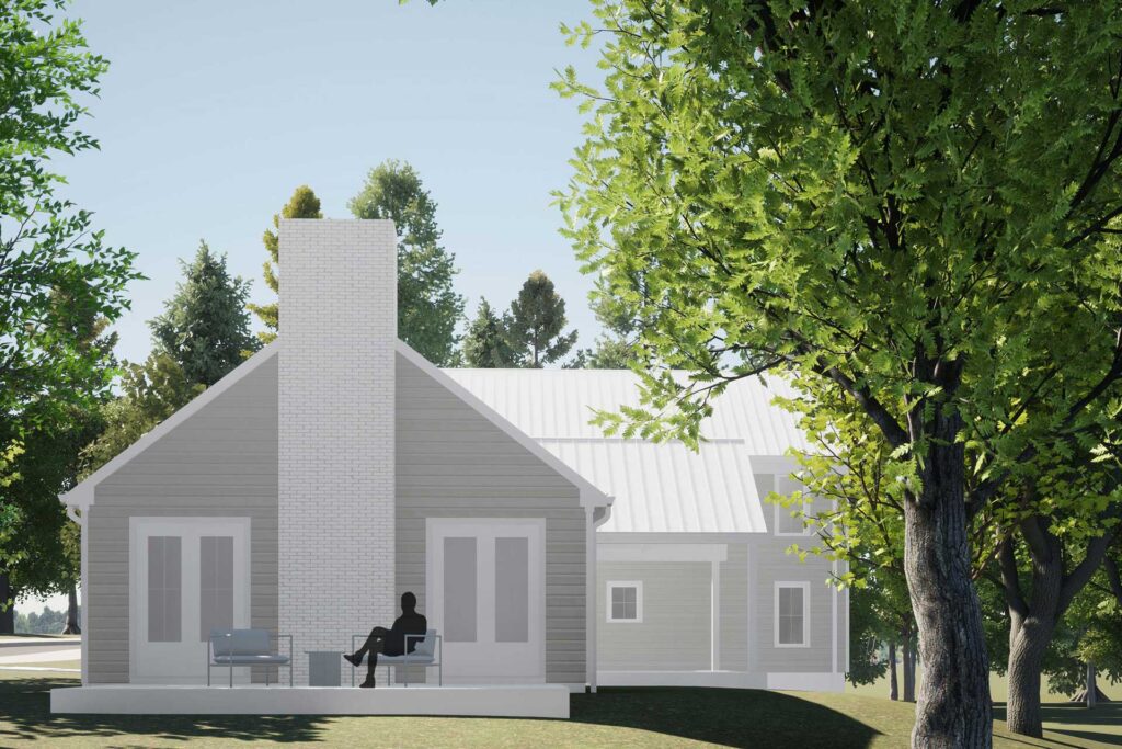 Digital rendering of the east elevation of the new modern farmhouse.