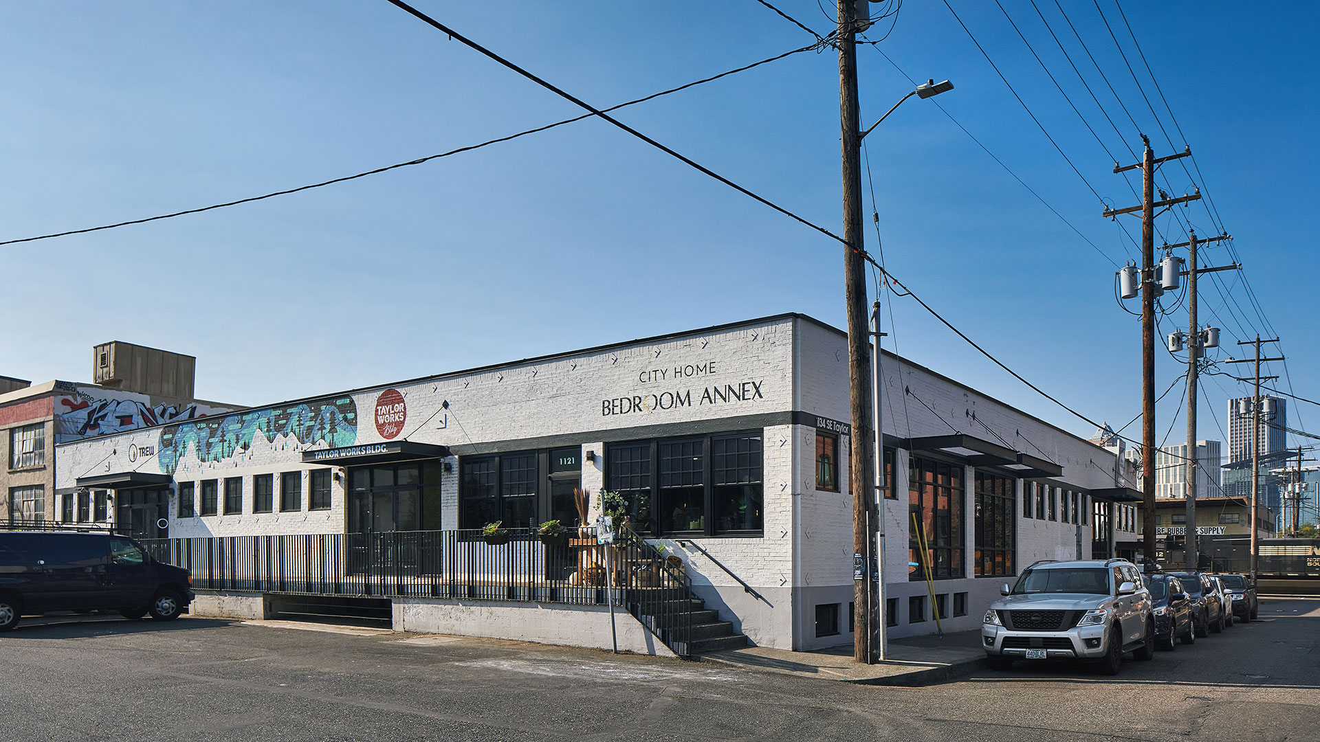 This is the northeast corner of the exterior of the renovated Taylor Building.