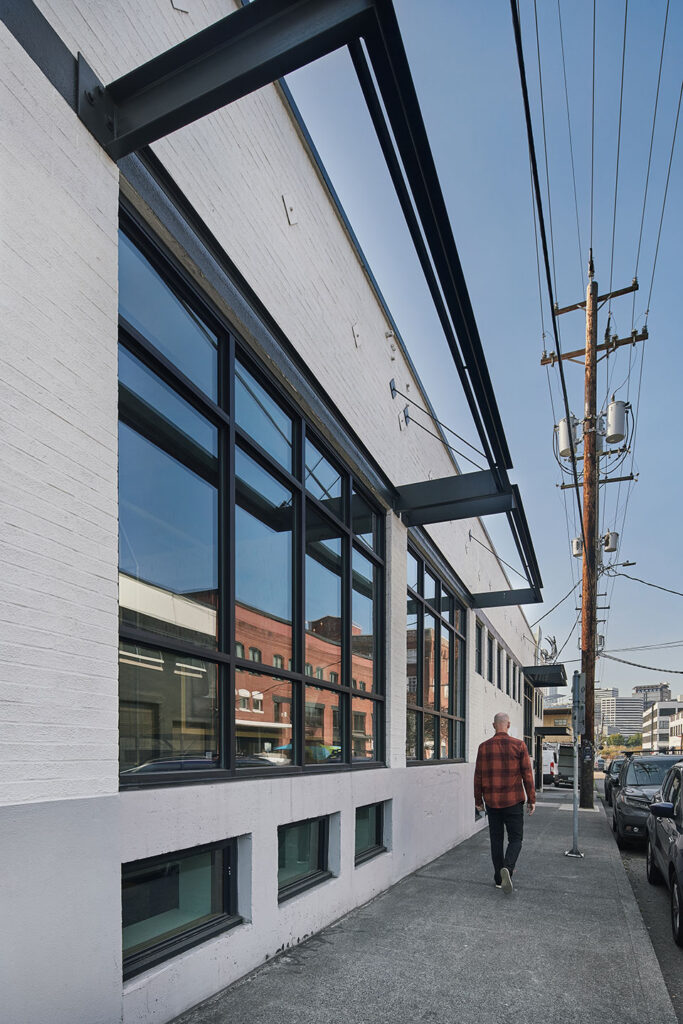 Sidewalk and exterior view at the warehouse renovation.