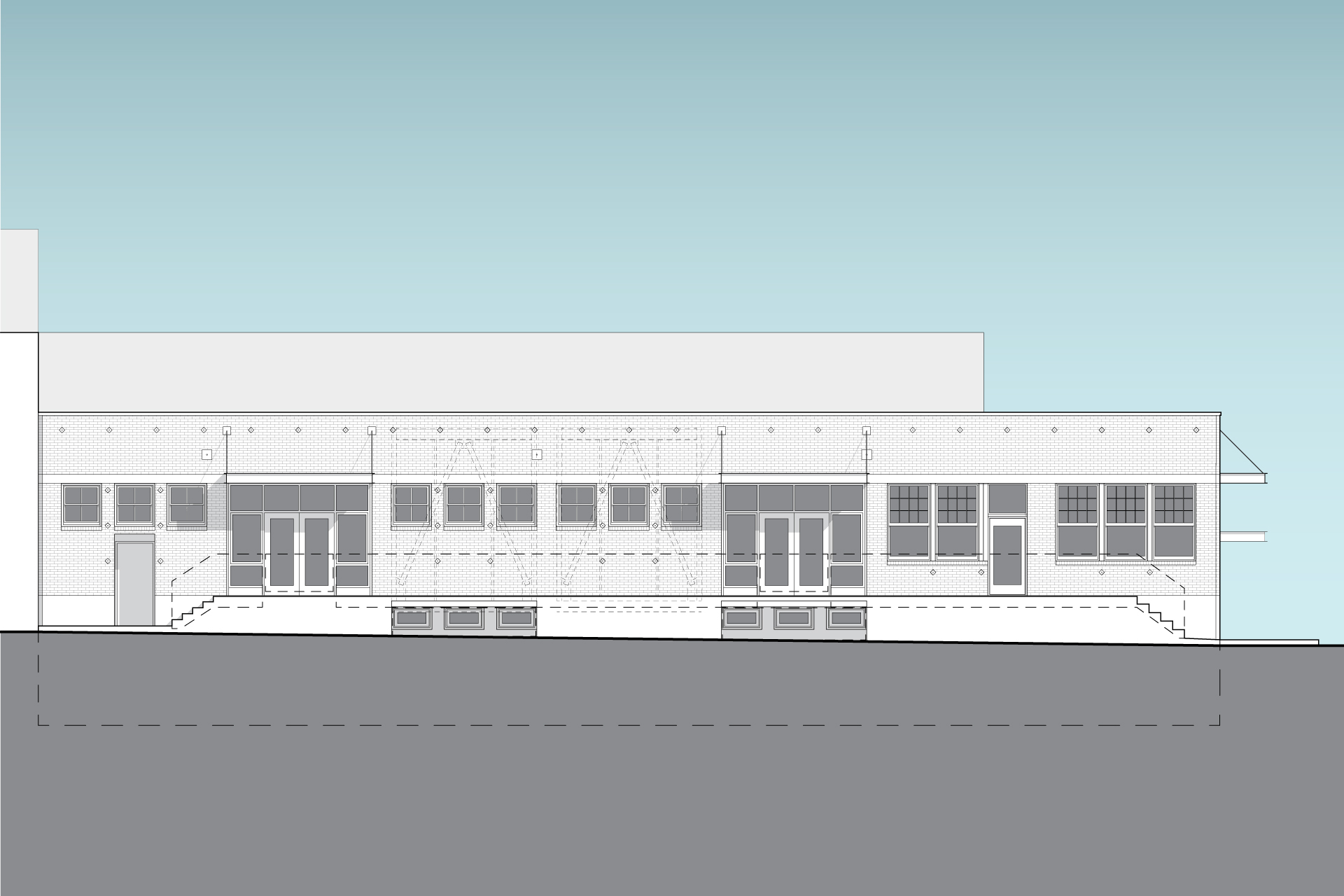 This is a drawing of the east elevation of the Taylor Building after renovations.