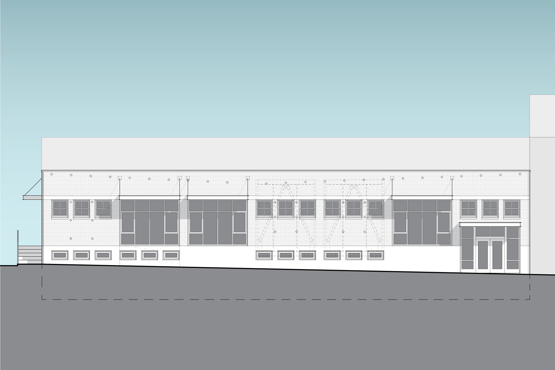 This is a drawing of the north elevation of the Taylor Building after renovations.