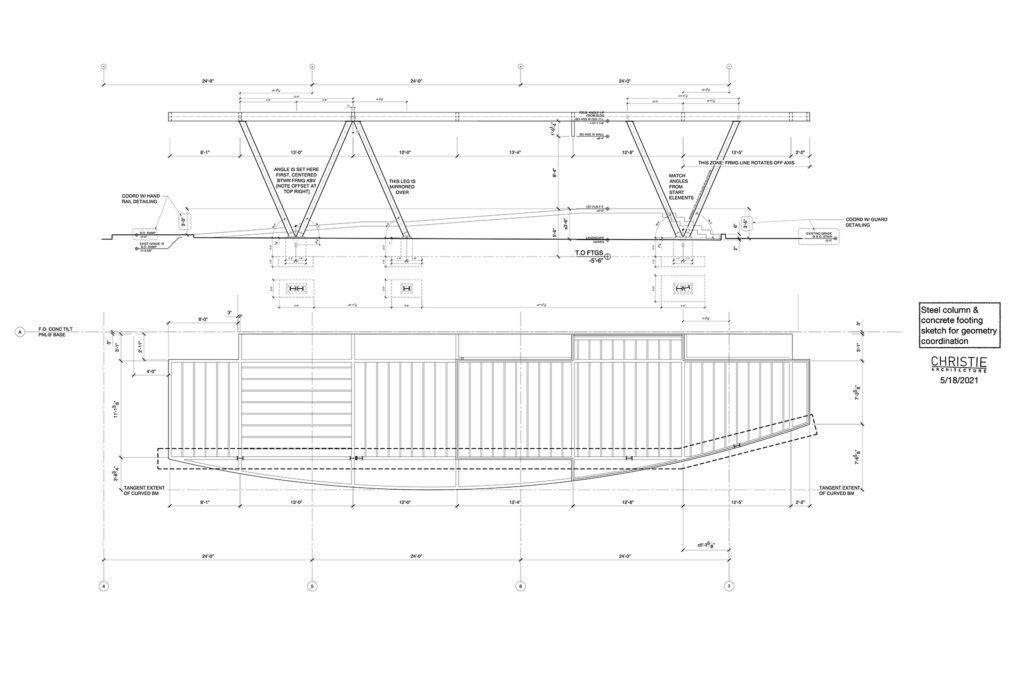Christie Architecture Industrial Entry Canopy Steel, wood brise soleil Accessible entry ramp