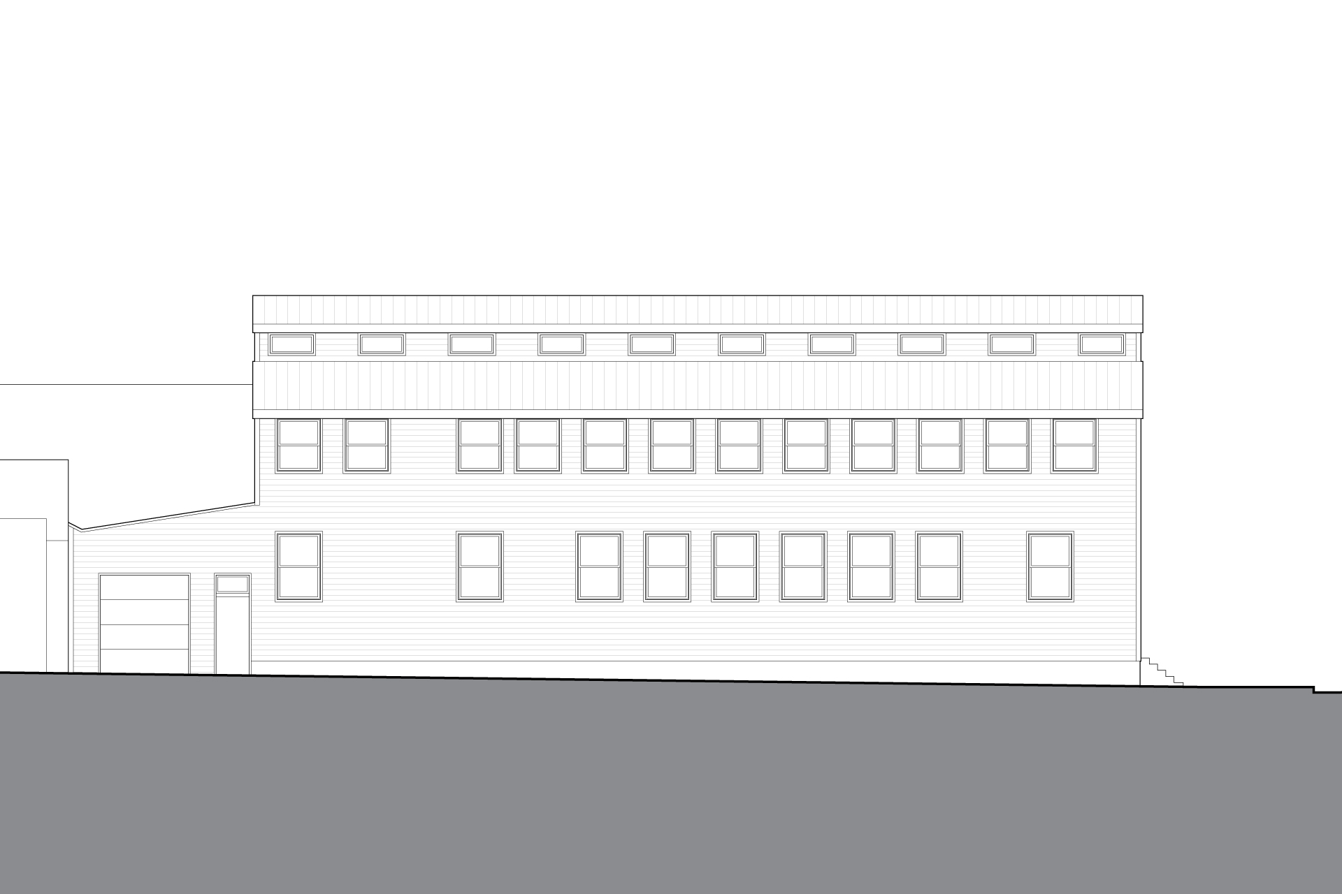 This is a drawing of the south elevation of the Warehouse Rehab before renovations.