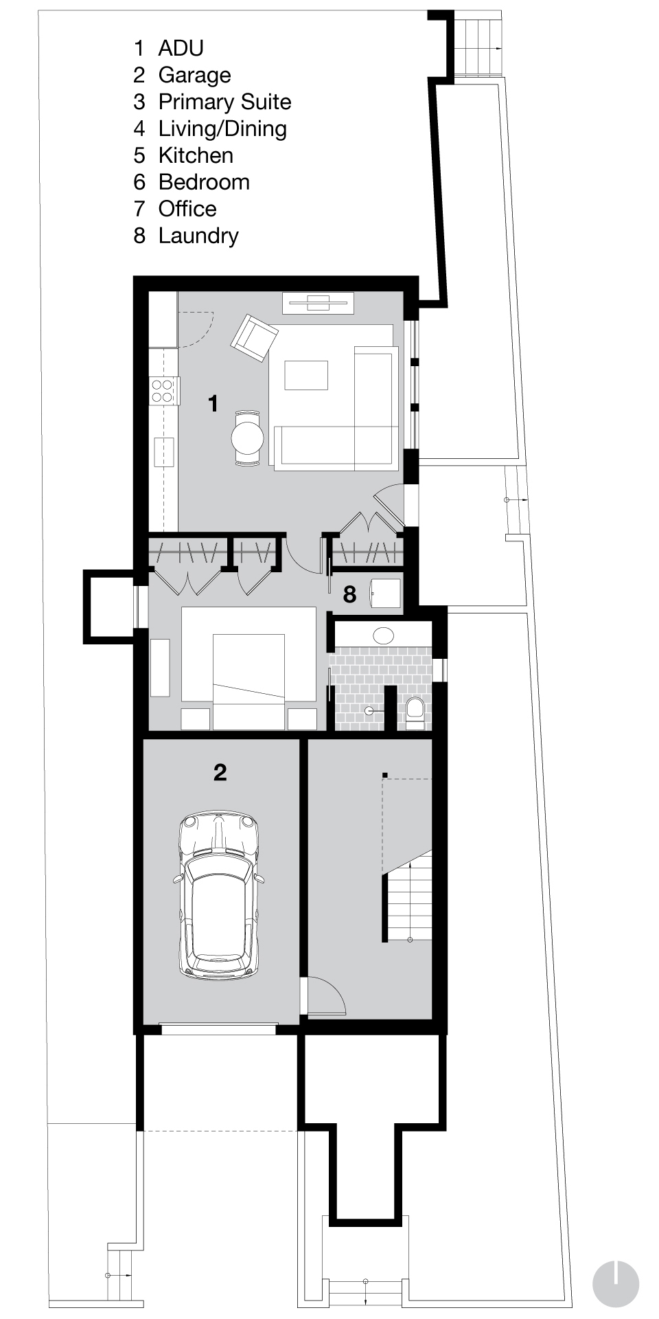 Lower level plan drawing.