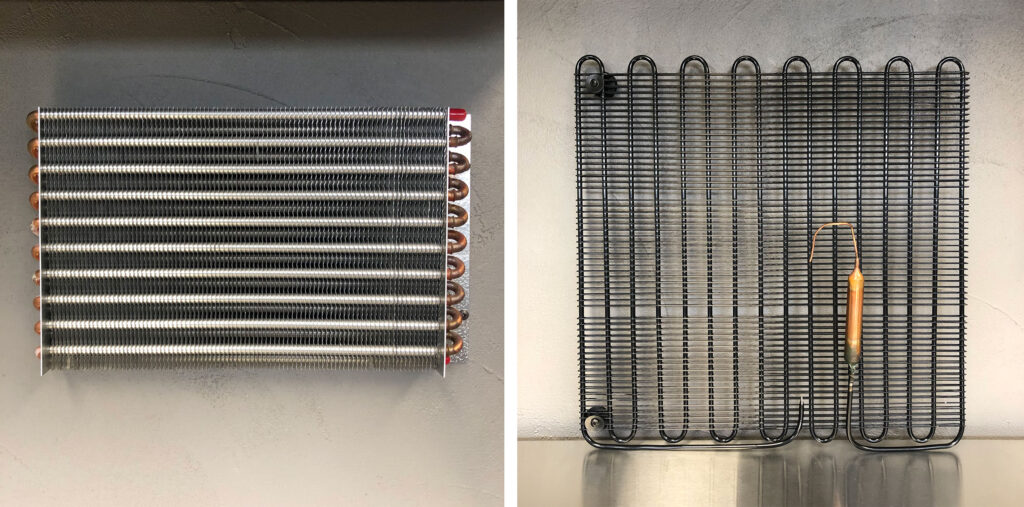 The heat exchanger on the left is high quality while the heat exchanger on the right is low quality.