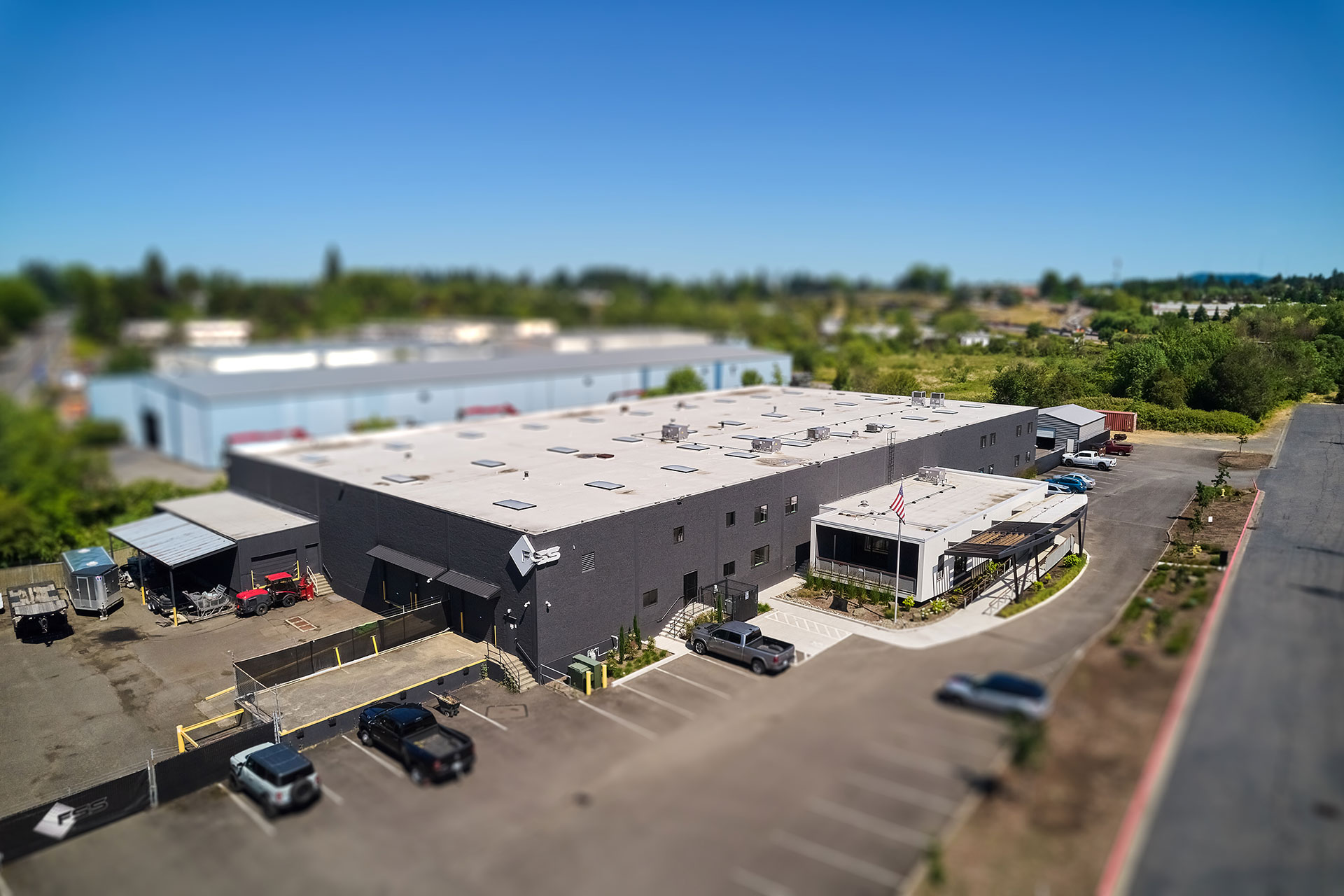 This is an overhead view of the entire building after the warehouse renovation.
