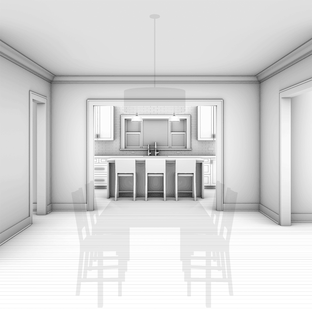 3d drawing showing a before and after of how to create an open plan in an old house.
