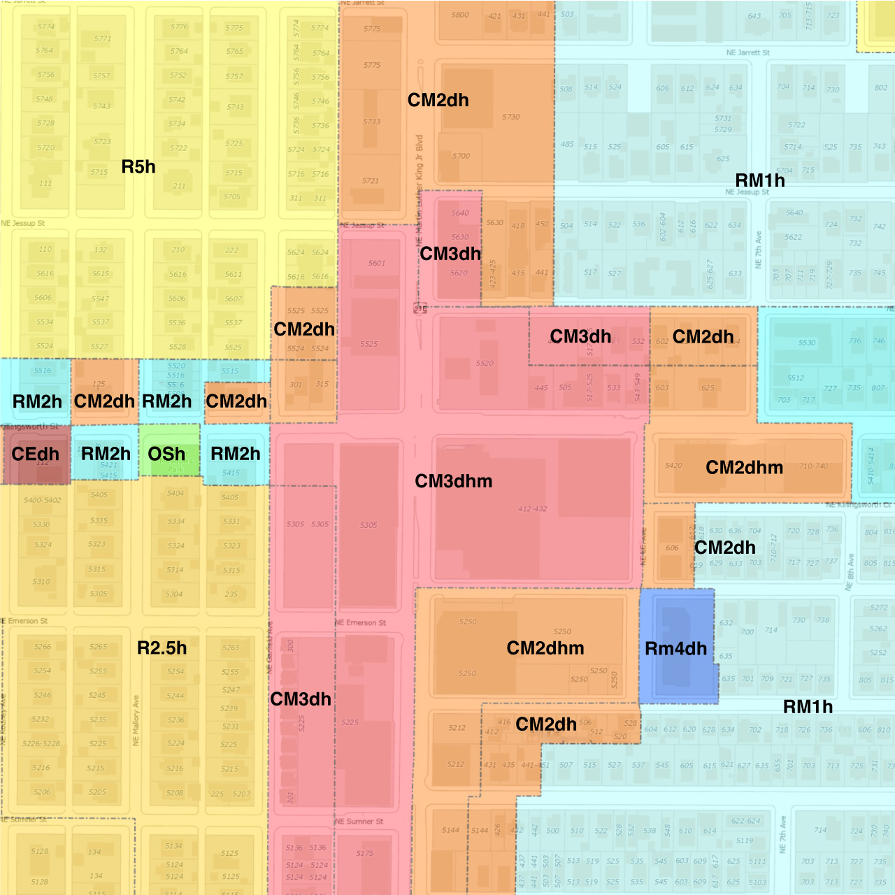 Portland zoning map showing design review overlay.