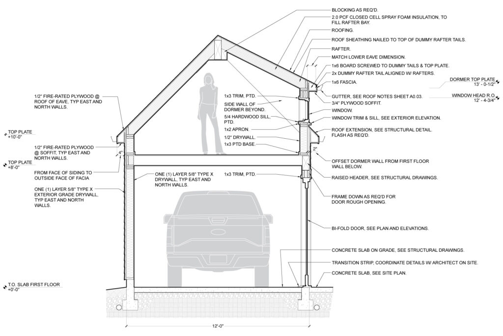 Architectural drawing of a cross section of the detached garage.