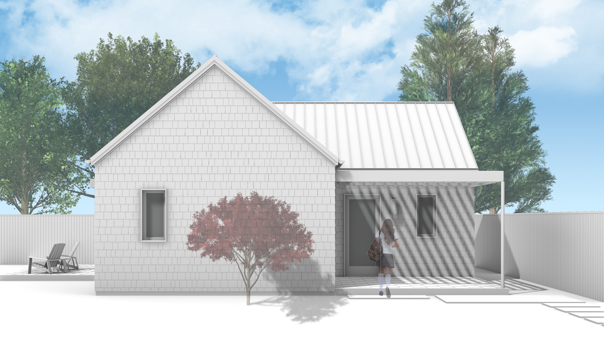 Architectural rendering of the front of the accessory dwelling unit.