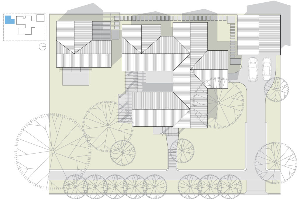 Site plan drawing showing the main house, garage and new accessory dwelling unit.