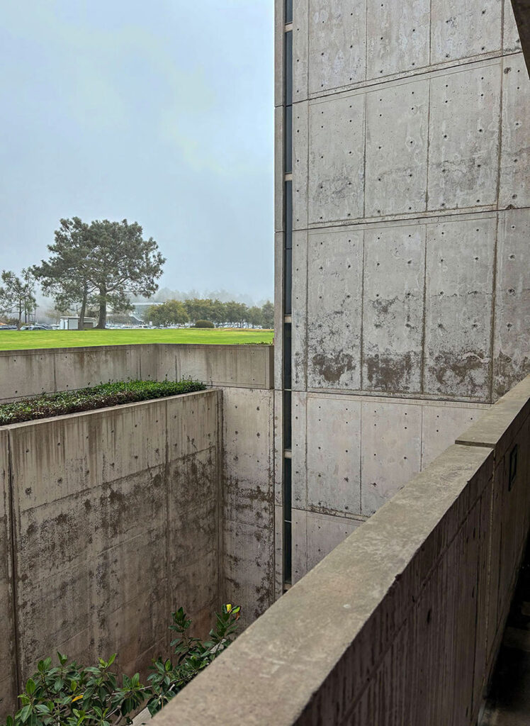 View looking into a recessed light well at the Salk Institute.
