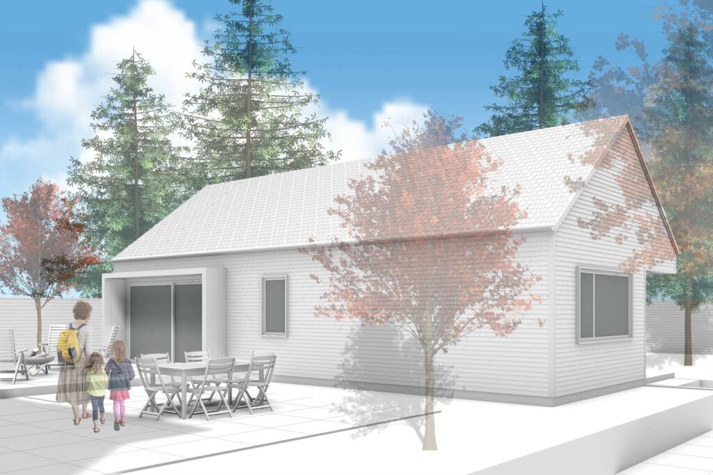 3d rendering of the Grant Park ADU showing the backyard spaces.