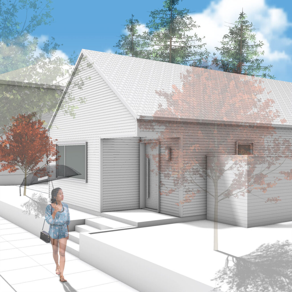 3d rendering of the Grant Park ADU from the sidewalk.
