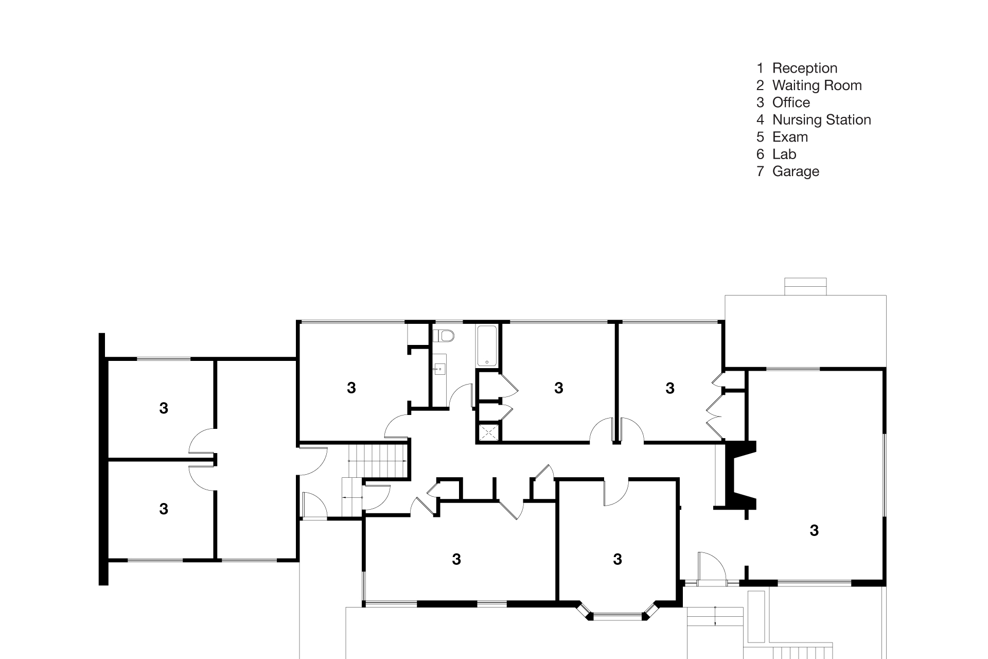 Floor plan before renovation showing existing layout with multiple small rooms, narrow corridors, and limited circulation between spaces.